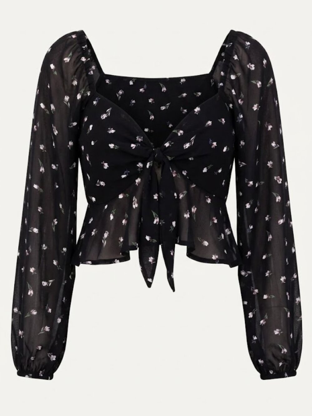 Sweetheart Floral Blouse with Front Tie